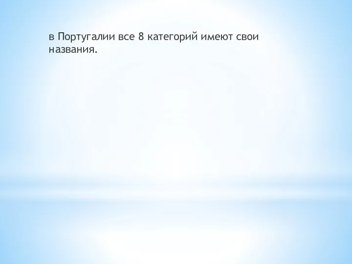 в Португалии все 8 категорий имеют свои названия.