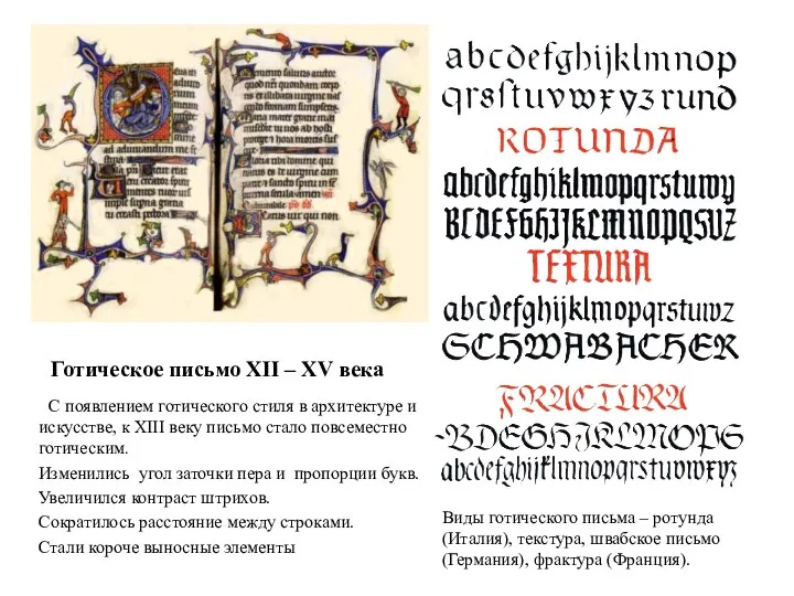 Готическое письмо XII – XV века С появлением готического стиля в архитектуре и