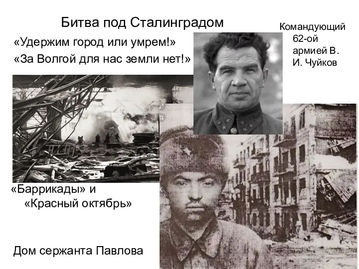 Битва под Сталинградом «Удержим город или умрем!» «За Волгой для