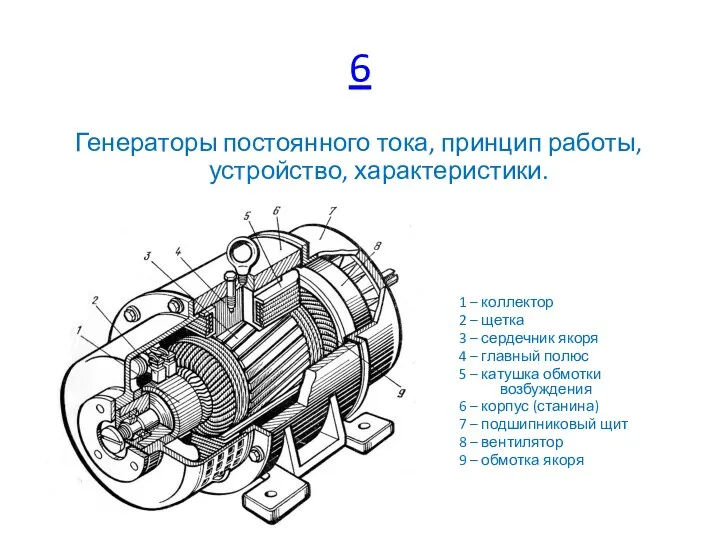 6 Генераторы постоянного тока, принцип работы, устройство, характеристики. 1 –