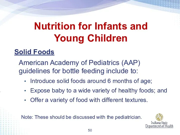 Solid Foods American Academy of Pediatrics (AAP) guidelines for bottle