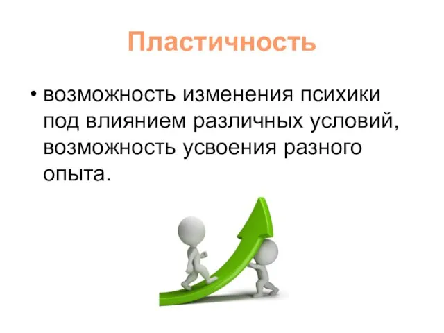 Пластичность возможность изменения психики под влиянием различных условий, возможность усвоения разного опыта.