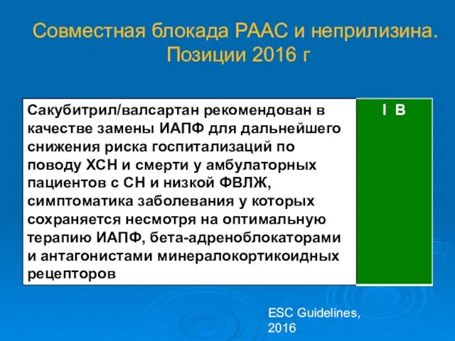 Совместная блокада РААС и неприлизина. Позиции 2016 г ESC Guidelines, 2016