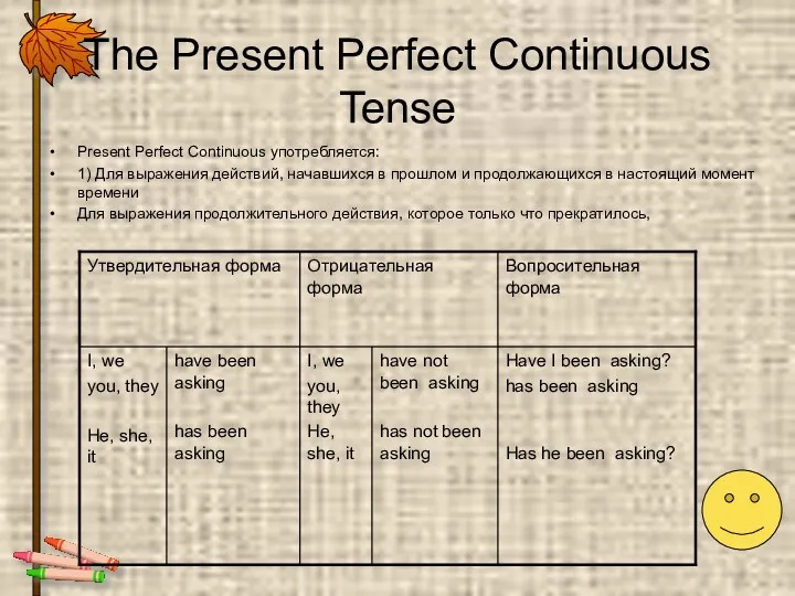 The Present Perfect Continuous Tense Present Perfect Continuous употребляется: 1)