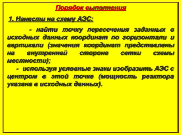 Порядок выполнения 1. Нанести на схему АЭС: - найти точку