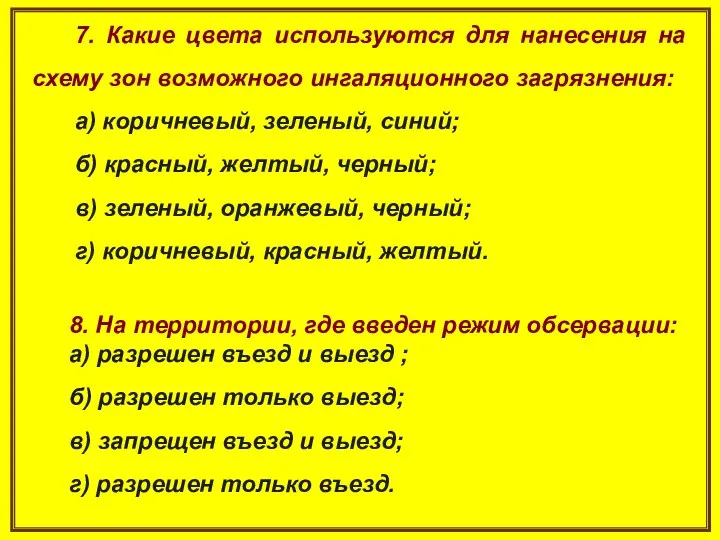 7. Какие цвета используются для нанесения на схему зон возможного