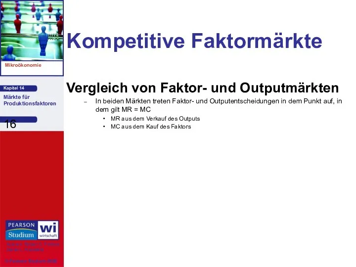 Kompetitive Faktormärkte Vergleich von Faktor- und Outputmärkten In beiden Märkten