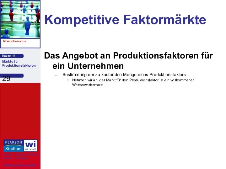 Kompetitive Faktormärkte Das Angebot an Produktionsfaktoren für ein Unternehmen Bestimmung