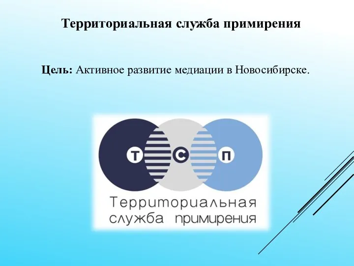 Территориальная служба примирения Цель: Активное развитие медиации в Новосибирске.