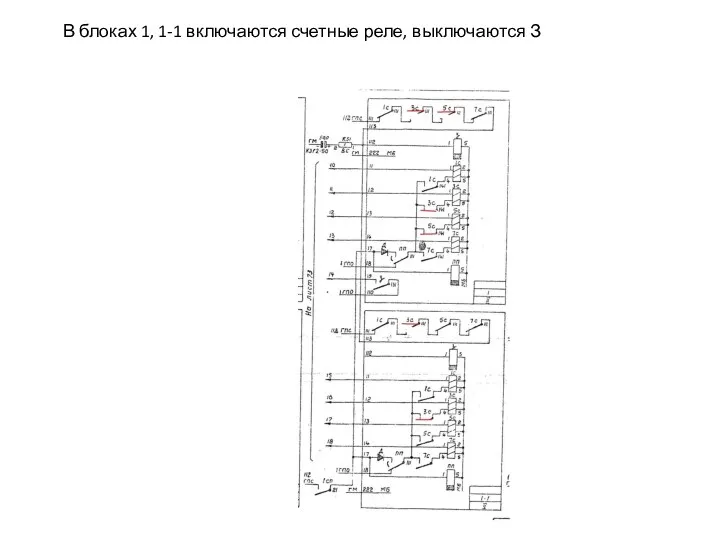 В блоках 1, 1-1 включаются счетные реле, выключаются З