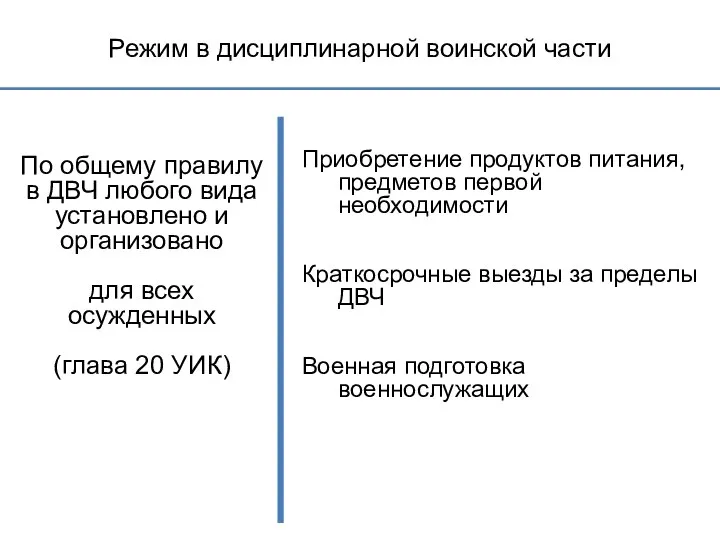 Режим в дисциплинарной воинской части По общему правилу в ДВЧ