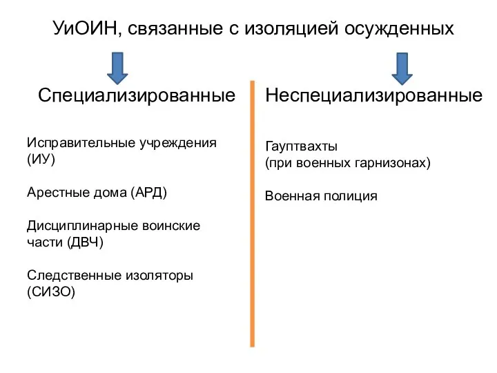 УиОИН, связанные с изоляцией осужденных Специализированные Неспециализированные Исправительные учреждения (ИУ)