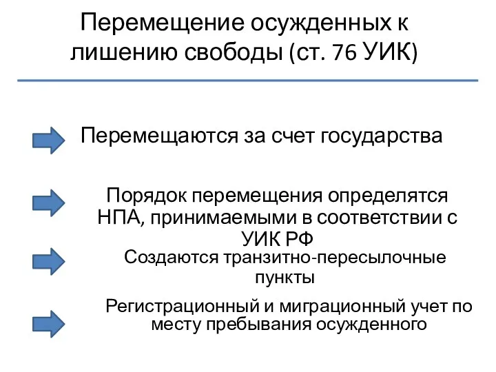 Перемещение осужденных к лишению свободы (ст. 76 УИК) Перемещаются за