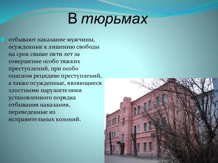 В тюрьмах отбывают наказание мужчины, осужденные к лишению свободы на