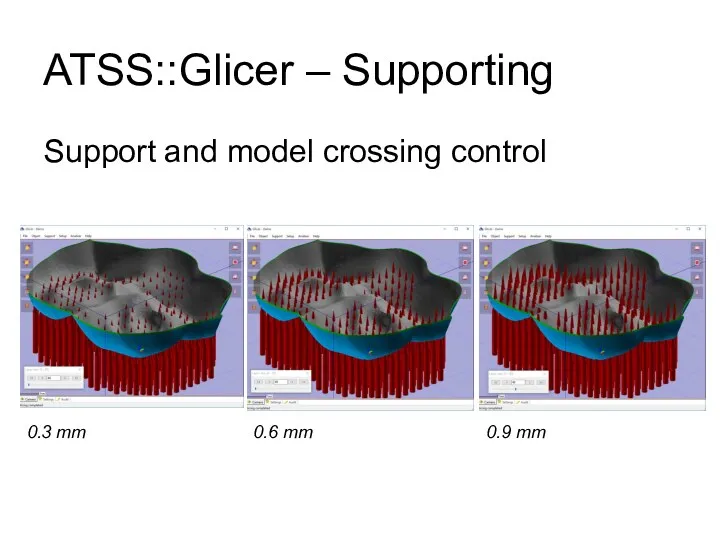 ATSS::Glicer – Supporting Support and model crossing control 0.3 mm 0.6 mm 0.9 mm