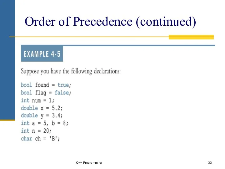 C++ Programming Order of Precedence (continued)
