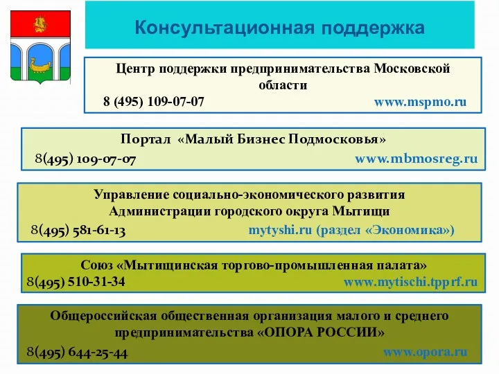 Центр поддержки предпринимательства Московской области 8 (495) 109-07-07 www.mspmo.ru Портал