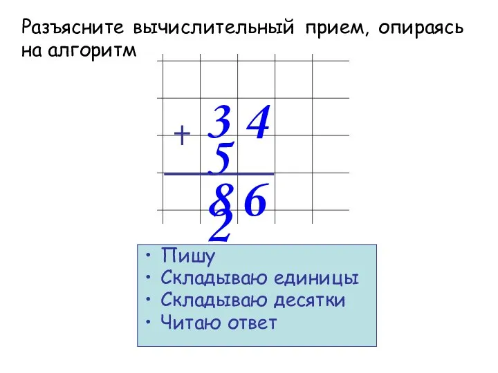 3 4 5 2 Пишу Складываю единицы Складываю десятки Читаю