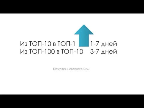 Из ТОП-10 в ТОП-1 1-7 дней Из ТОП-100 в ТОП-10 3-7 дней Кажется невероятным!