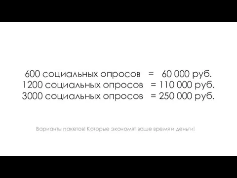 600 социальных опросов = 60 000 руб. 1200 социальных опросов