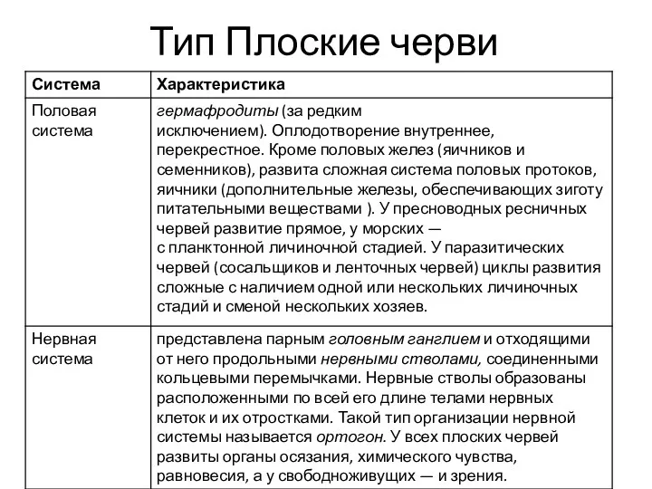 Тип Плоские черви