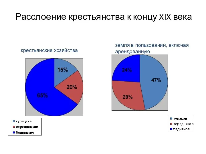 Расслоение крестьянства к концу XIX века земля в пользовании, включая арендованную крестьянские хозяйства