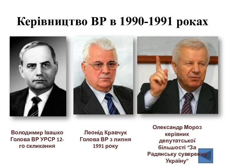 Керівництво ВР в 1990-1991 роках Володимир Івашко Голова ВР УРСР