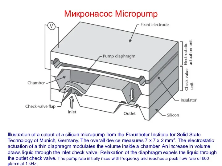 Микронасос Micropump Illustration of a cutout of a silicon micropump