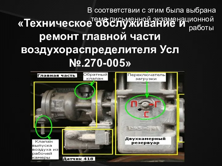 «Техническое обслуживание и ремонт главной части воздухораспределителя Усл №.270-005» В