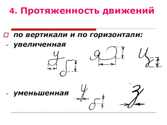 по вертикали и по горизонтали: увеличенная уменьшенная 4. Протяженность движений