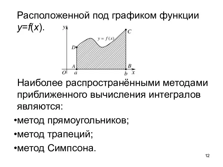 Расположенной под графиком функции y=f(x). Наиболее распространёнными методами приближенного вычисления