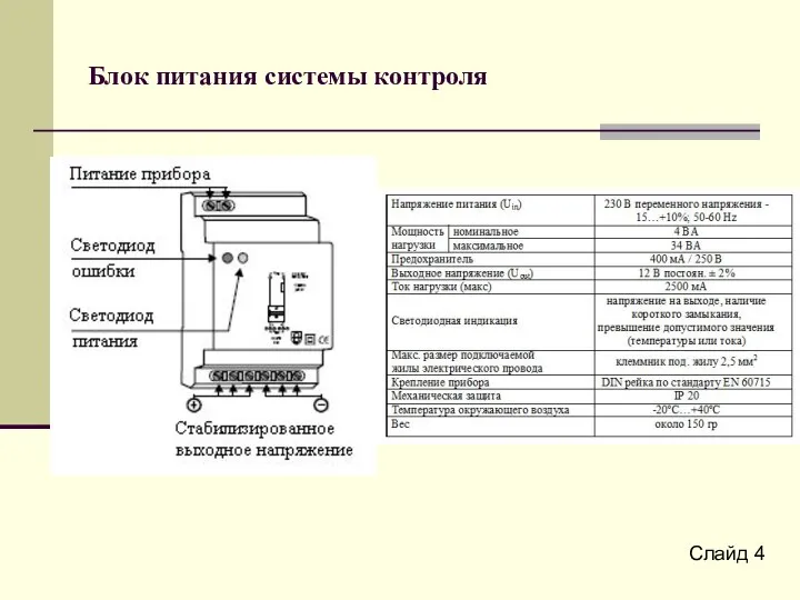 Блок питания системы контроля Слайд 4