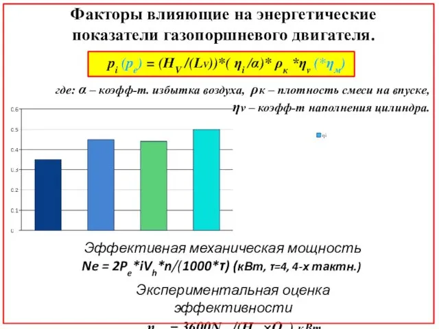 Факторы влияющие на энергетические показатели газопоршневого двигателя. pi (pe) =