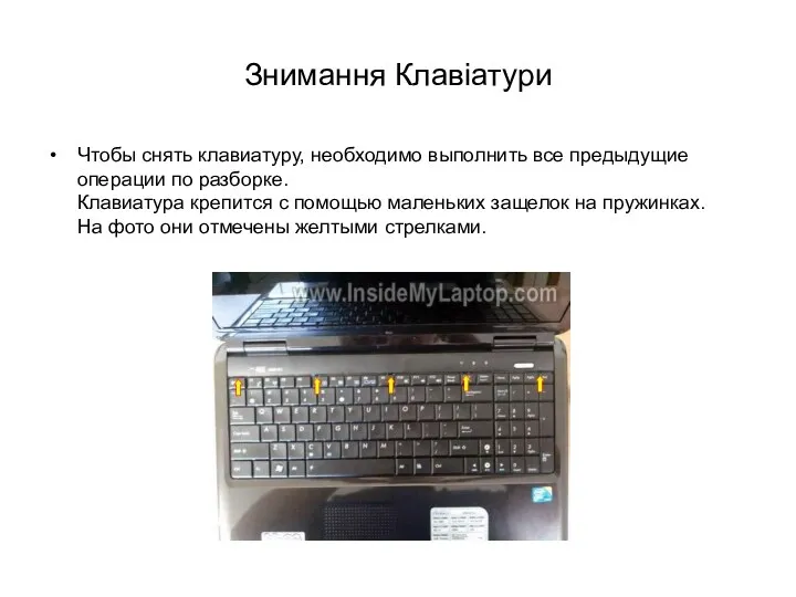 Знимання Клавіатури Чтобы снять клавиатуру, необходимо выполнить все предыдущие операции