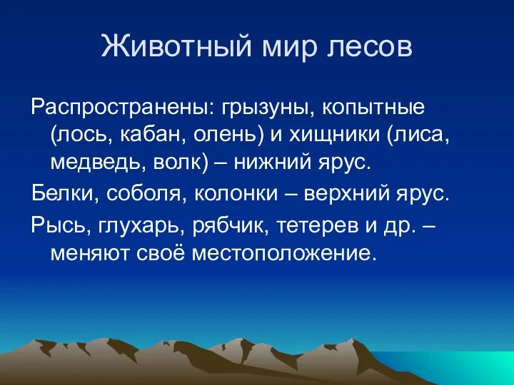 Животный мир лесов Распространены: грызуны, копытные (лось, кабан, олень) и