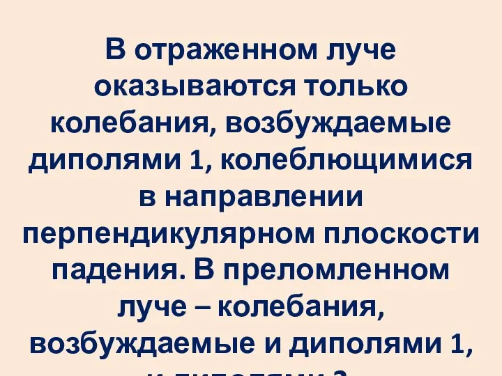 В отраженном луче оказываются только колебания, возбуждаемые диполями 1, колеблющимися