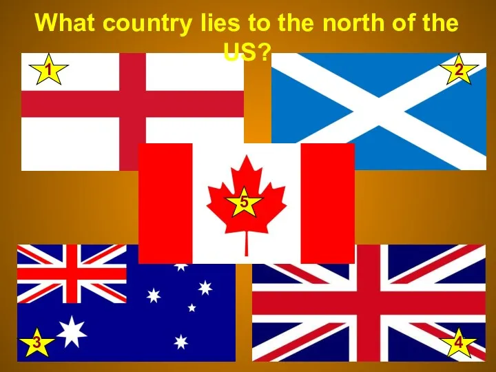 What country lies to the north of the US? 1 5 4 3 2