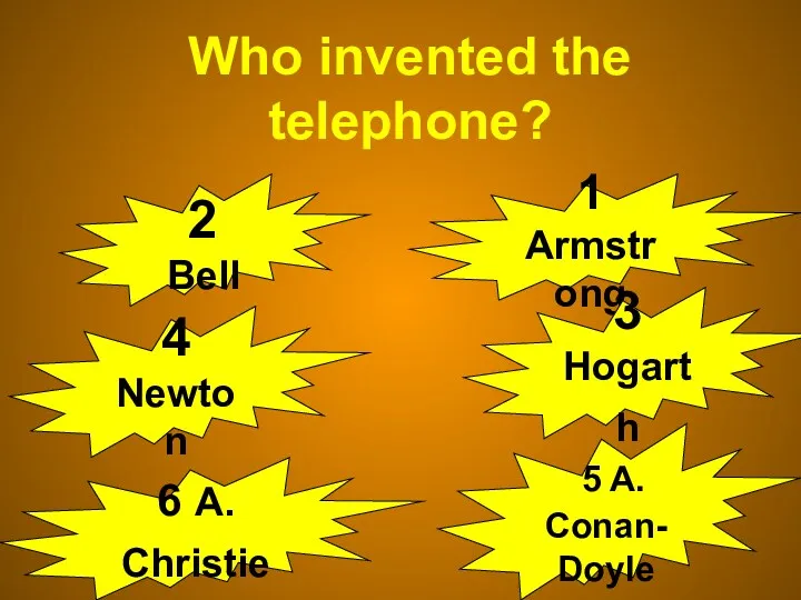 1 Armstrong 2 Bell 4 Newton 5 A. Conan-Doyle 3