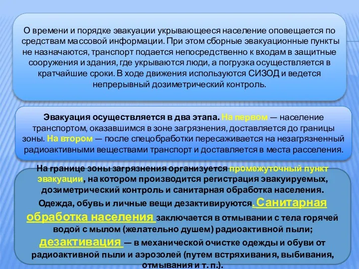 О времени и порядке эвакуации укрывающееся население оповещается по средствам