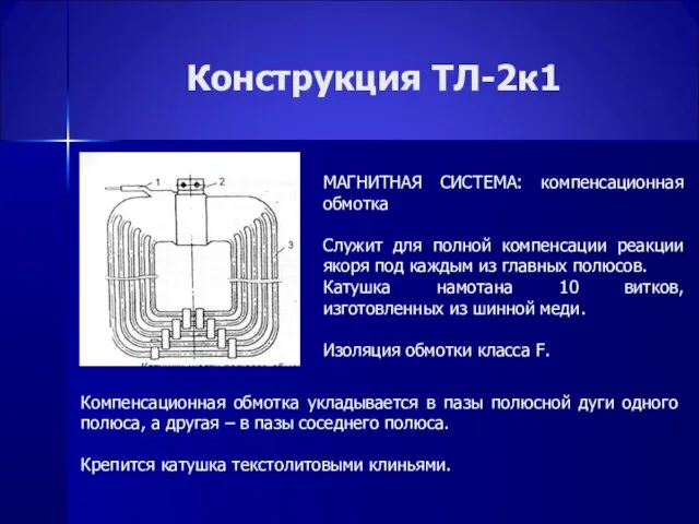 Конструкция ТЛ-2к1 МАГНИТНАЯ СИСТЕМА: компенсационная обмотка Служит для полной компенсации