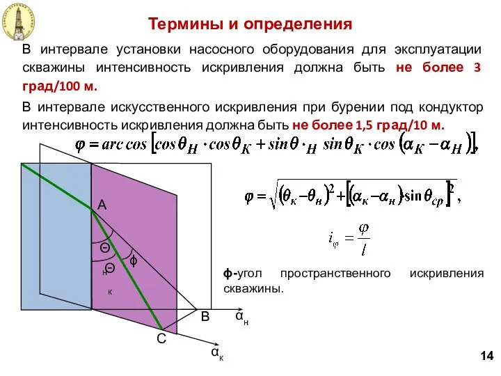 В интервале установки насосного оборудования для эксплуатации скважины интенсивность искривления