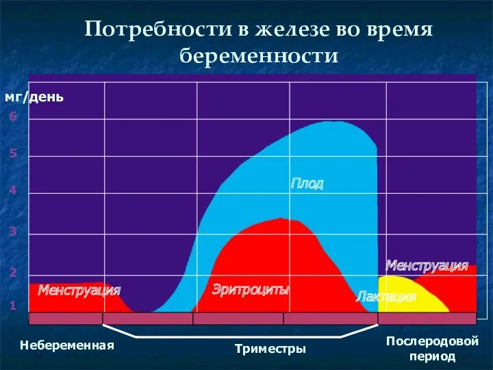 Потребности в железе во время беременности Небеременная Триместры Послеродовой период