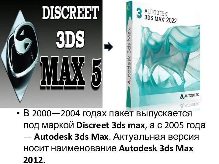В 2000—2004 годах пакет выпускается под маркой Discreet 3ds max,