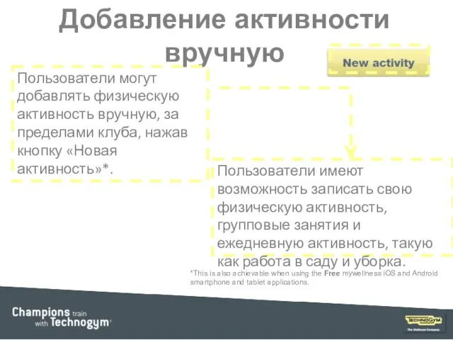 Добавление активности вручную Пользователи могут добавлять физическую активность вручную, за