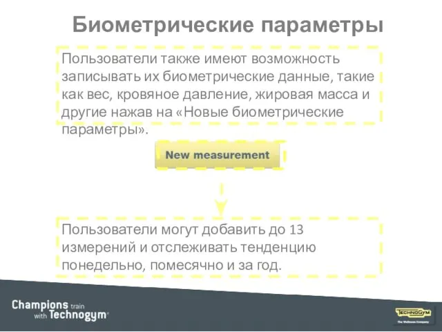 Биометрические параметры Пользователи также имеют возможность записывать их биометрические данные,