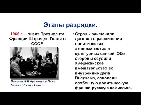 Этапы разрядки. 1966 г. – визит Президента Франции Шарля де