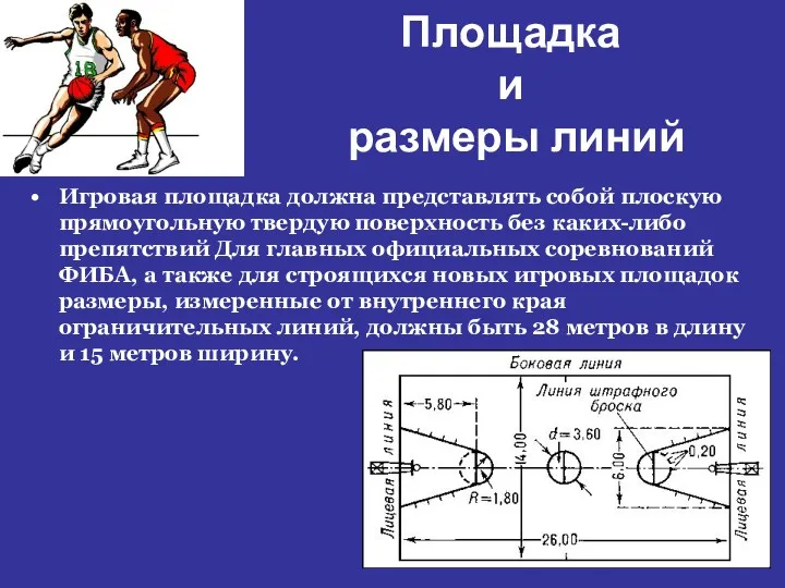 Площадка и размеры линий Игровая площадка должна представлять собой плоскую