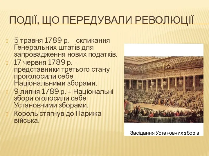 ПОДІЇ, ЩО ПЕРЕДУВАЛИ РЕВОЛЮЦІЇ 5 травня 1789 р. – скликання