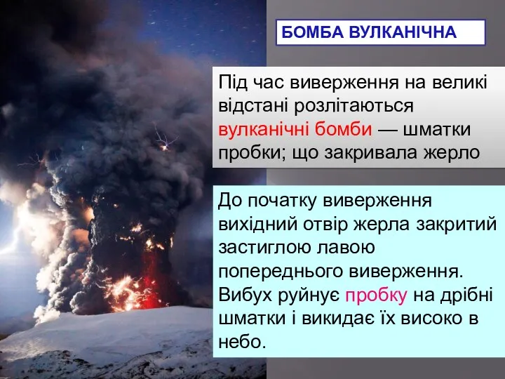 Під час виверження на великі відстані розлітаються вулканічні бомби —