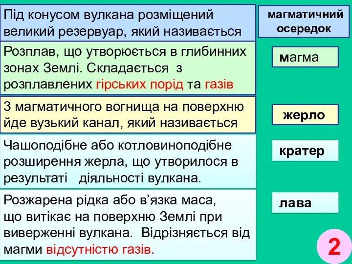 2 Під конусом вулкана розміщений великий резервуар, який називається магматичний